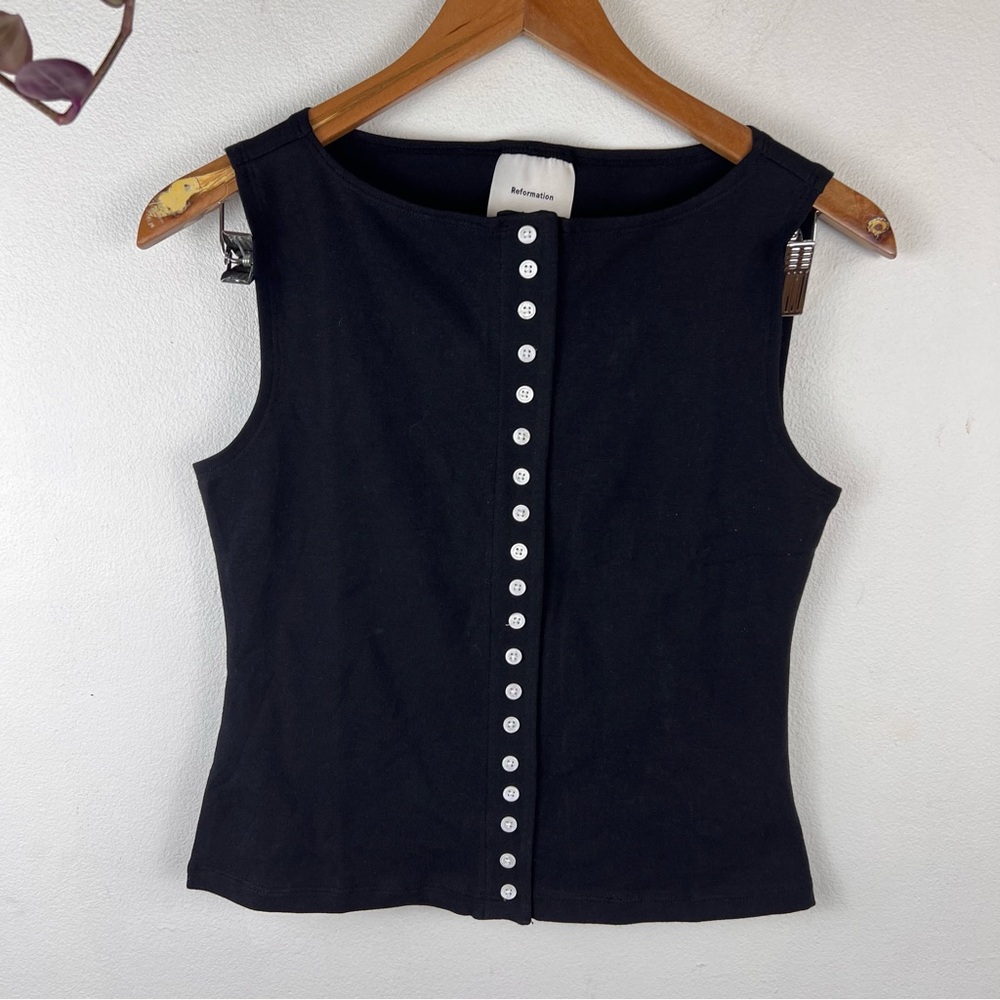 Reformation Black Sleeveless Button-Detail Tank - Picture 2 of 5